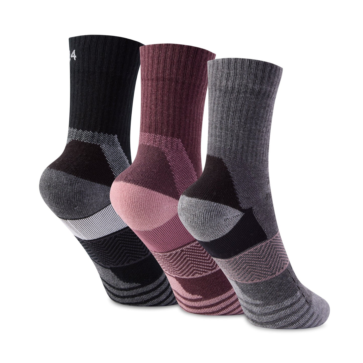 Wels 3Pack Womens Trek Socks - Black/Mauve/Dark Grey Marl