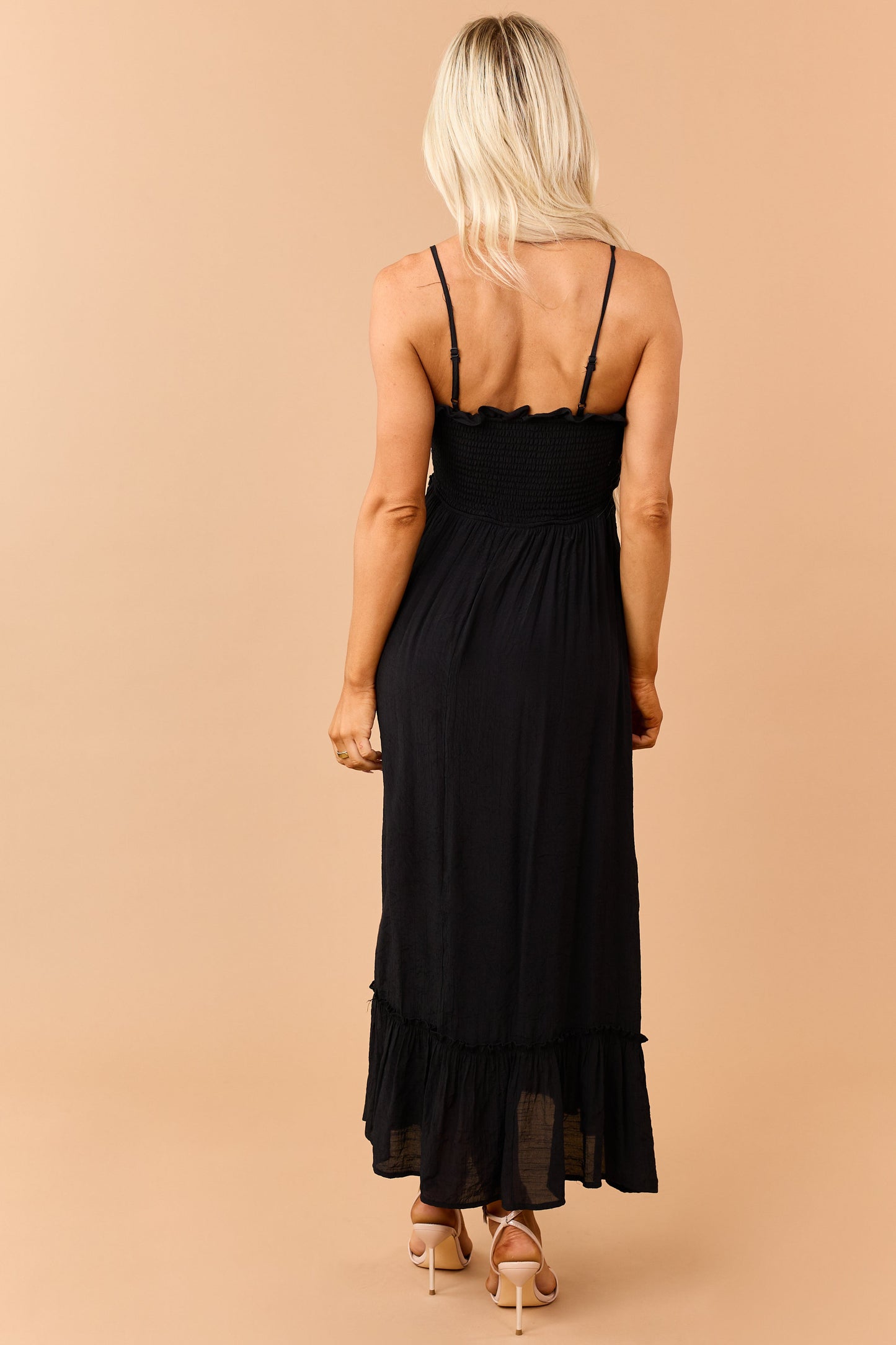 Black Lace Trim Sleeveless Maxi Dress