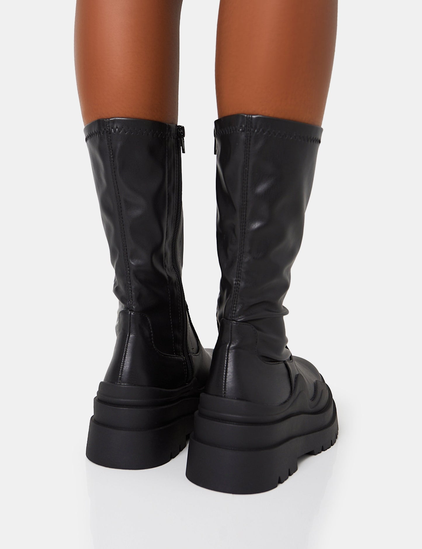 Cam Black Chunky Platform Round Toe PU High Boots