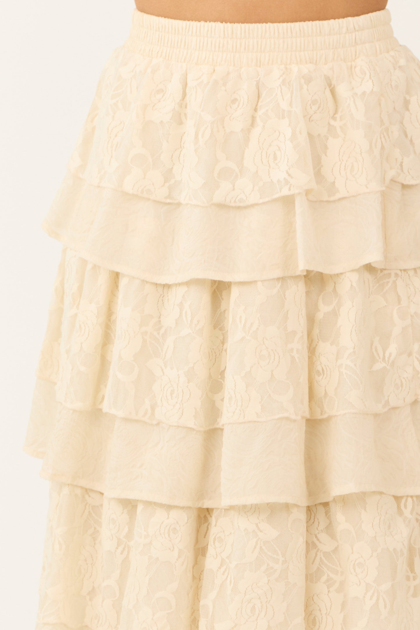 Cream Lace Ruffle Tiered Maxi Skirt
