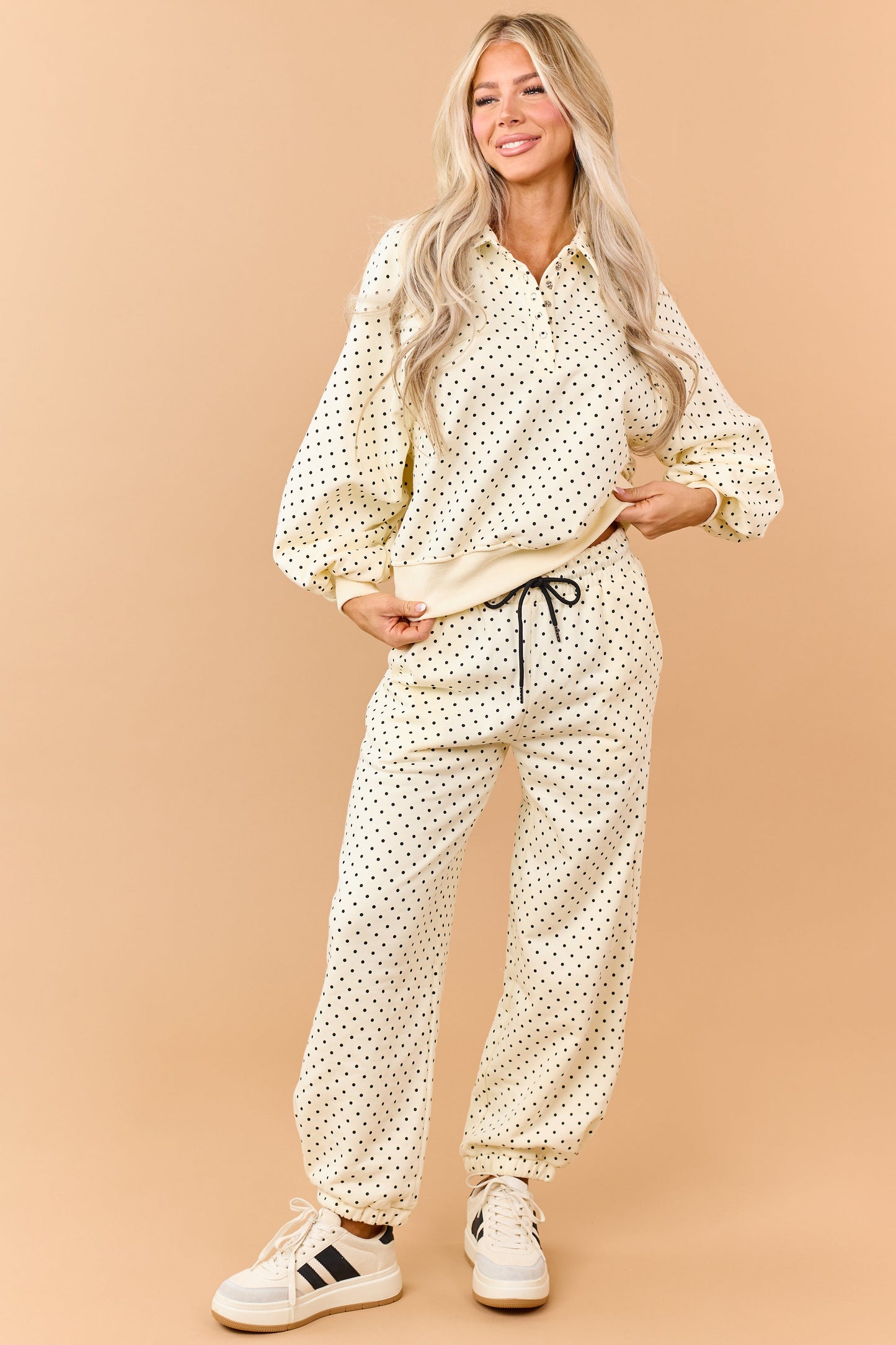 Cream and Black Polka Dot Jogger Sweatpants