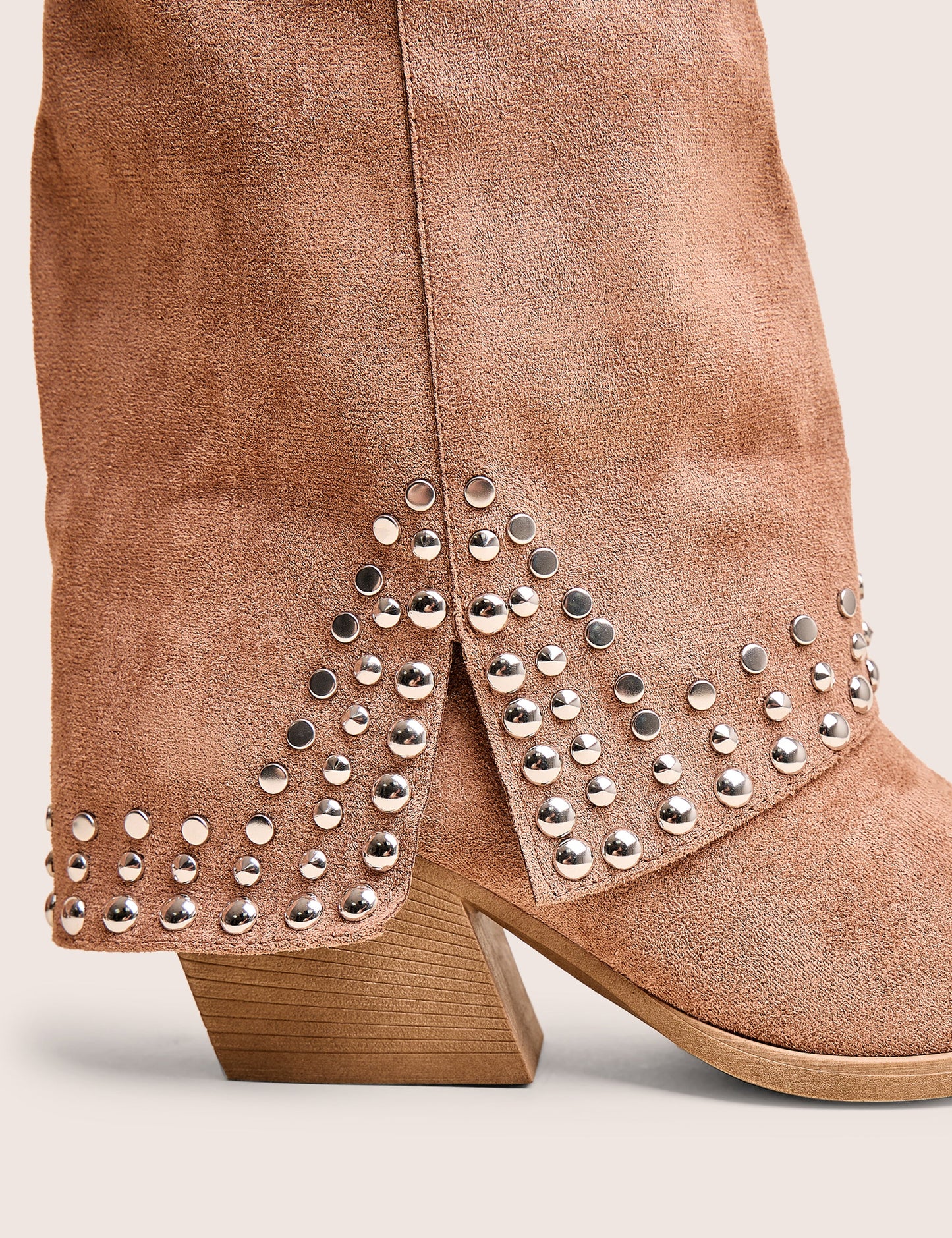 Dalton Tan Fold Over Suede Studded Western Ankle Boots