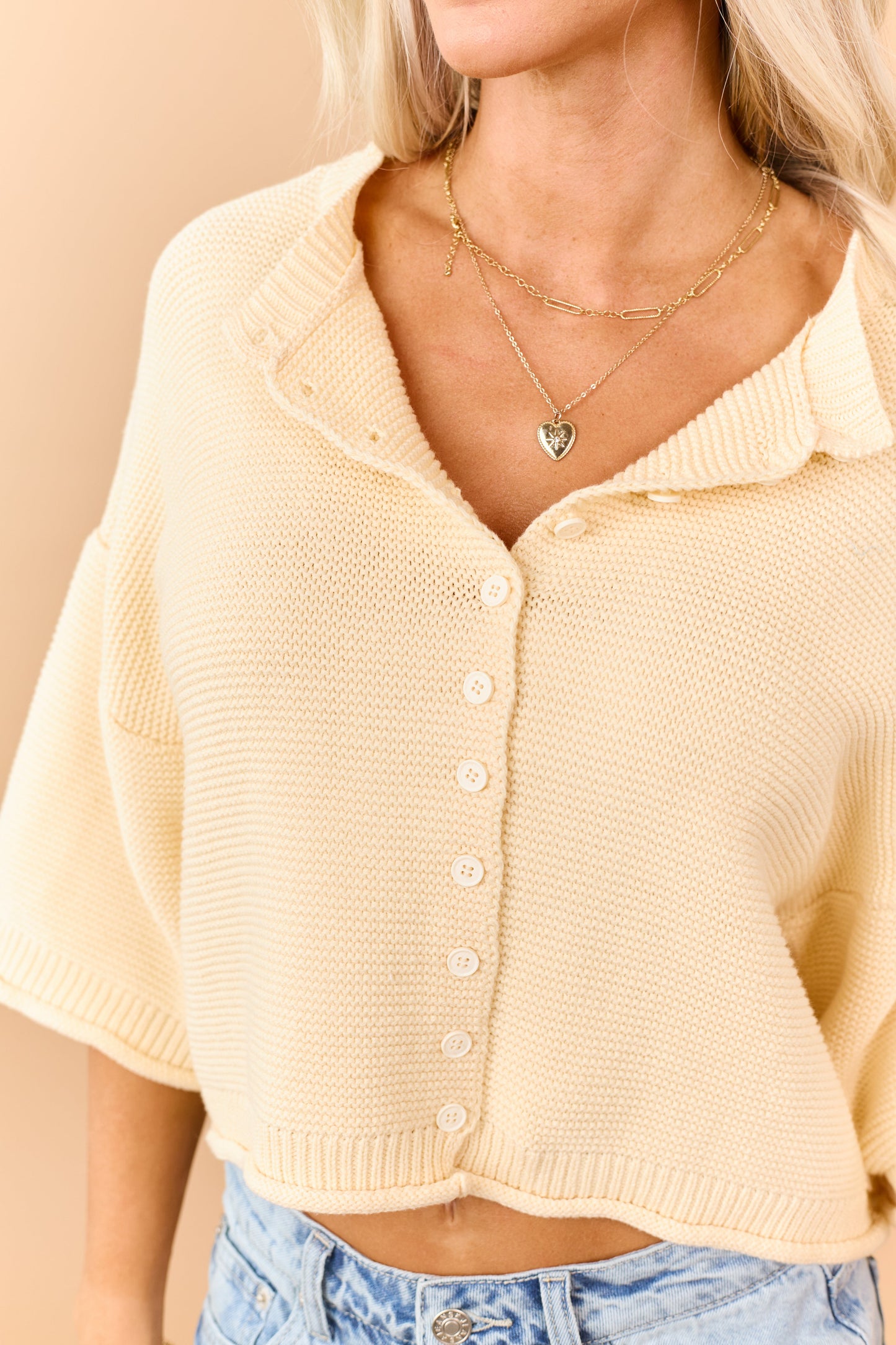 Deep Buttercream Half Sleeve Button Down Cardigan
