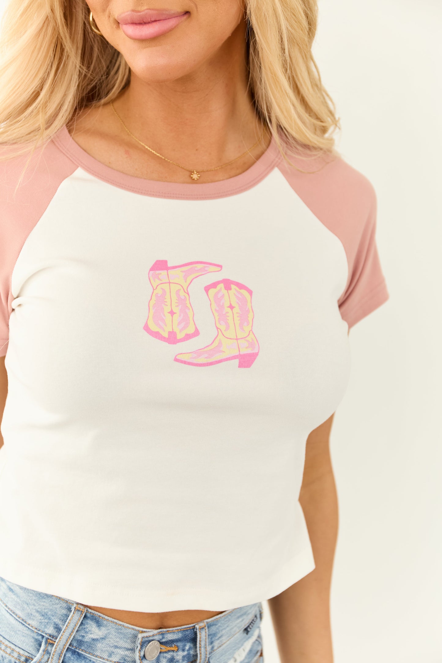 Dusty Blush and White Cowboy Boot Graphic Baby Tee