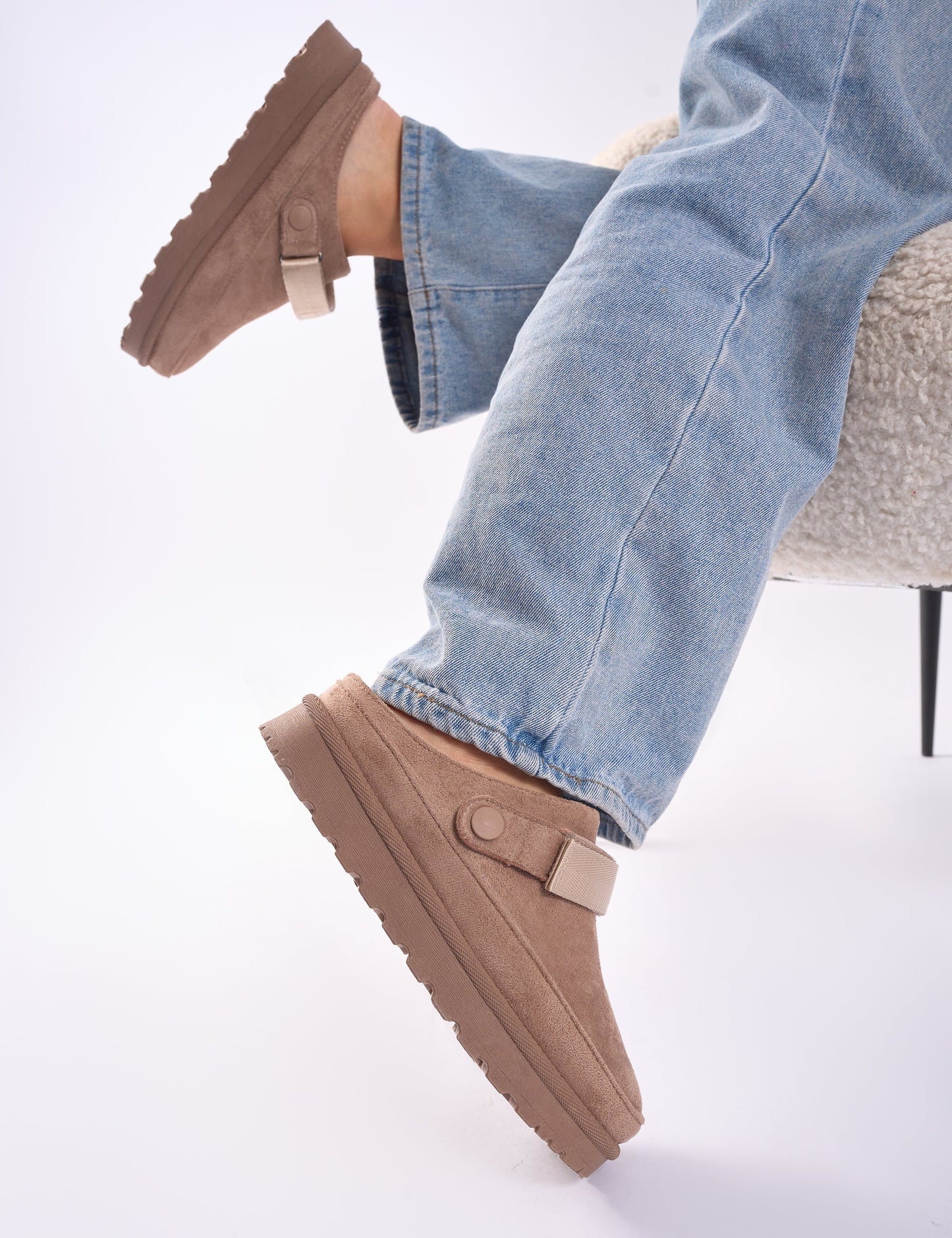 Goldie Beige Faux Fur Lined Mules