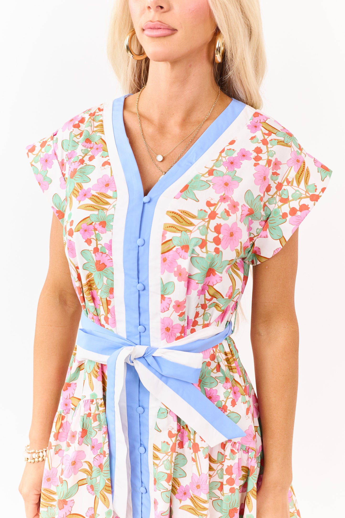 Entro Off White Floral Cotton Button Down Mini Dress