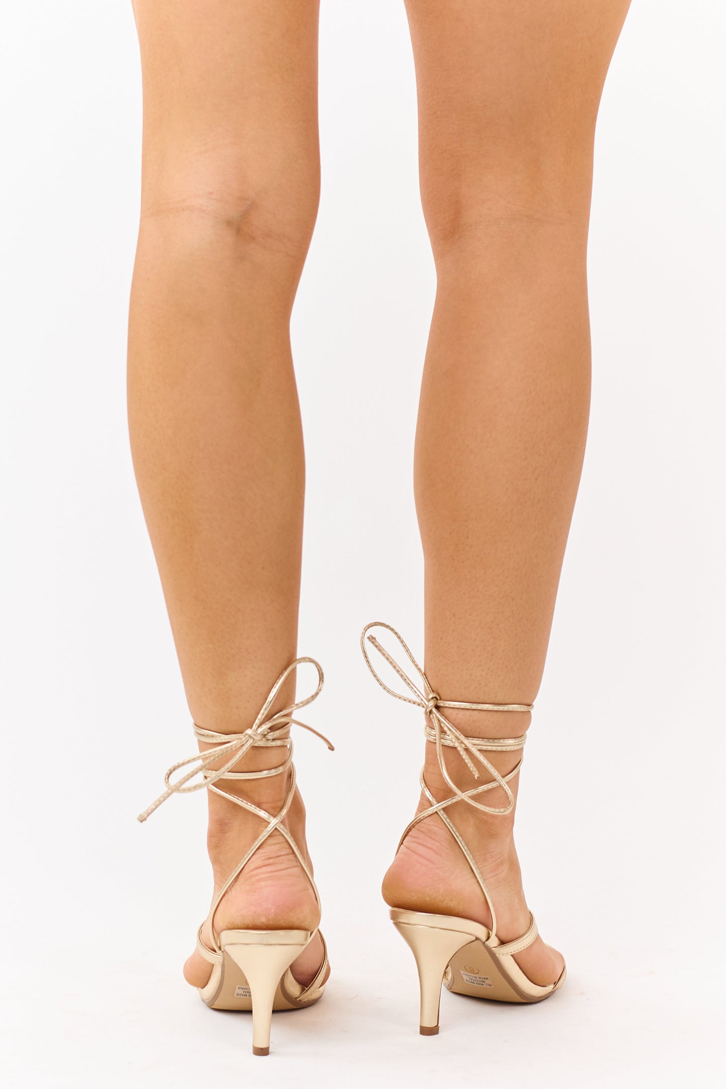 Gold Metallic Cross Strap Ankle Tie Heels