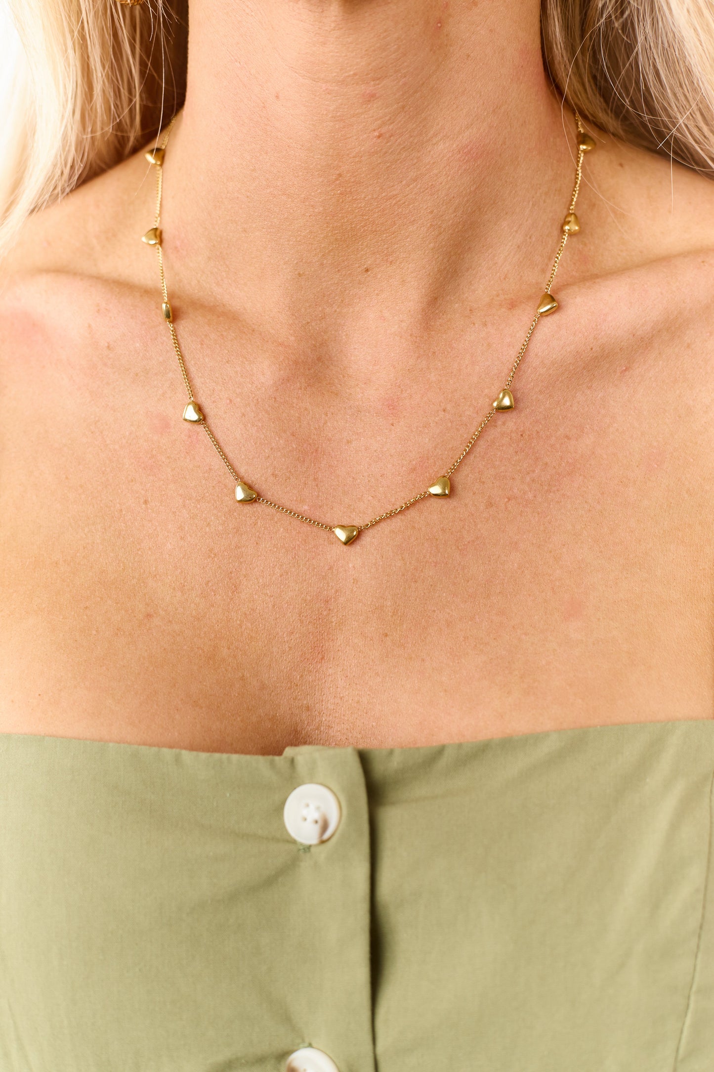 Gold Stainless Steel Heart Chain Necklace