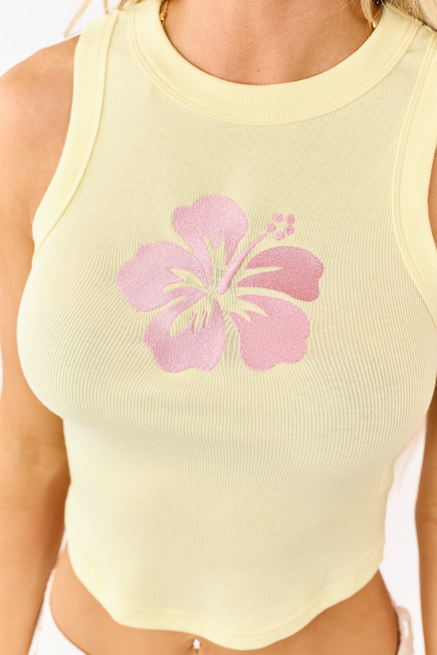 Honeysuckle Rib Knit Flower Embroidery Tank Top