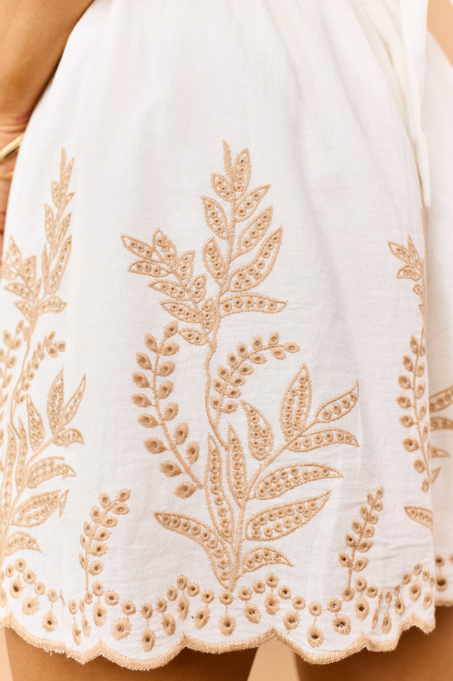 Ivory Cotton Cut Out Embroidered Mini Dress