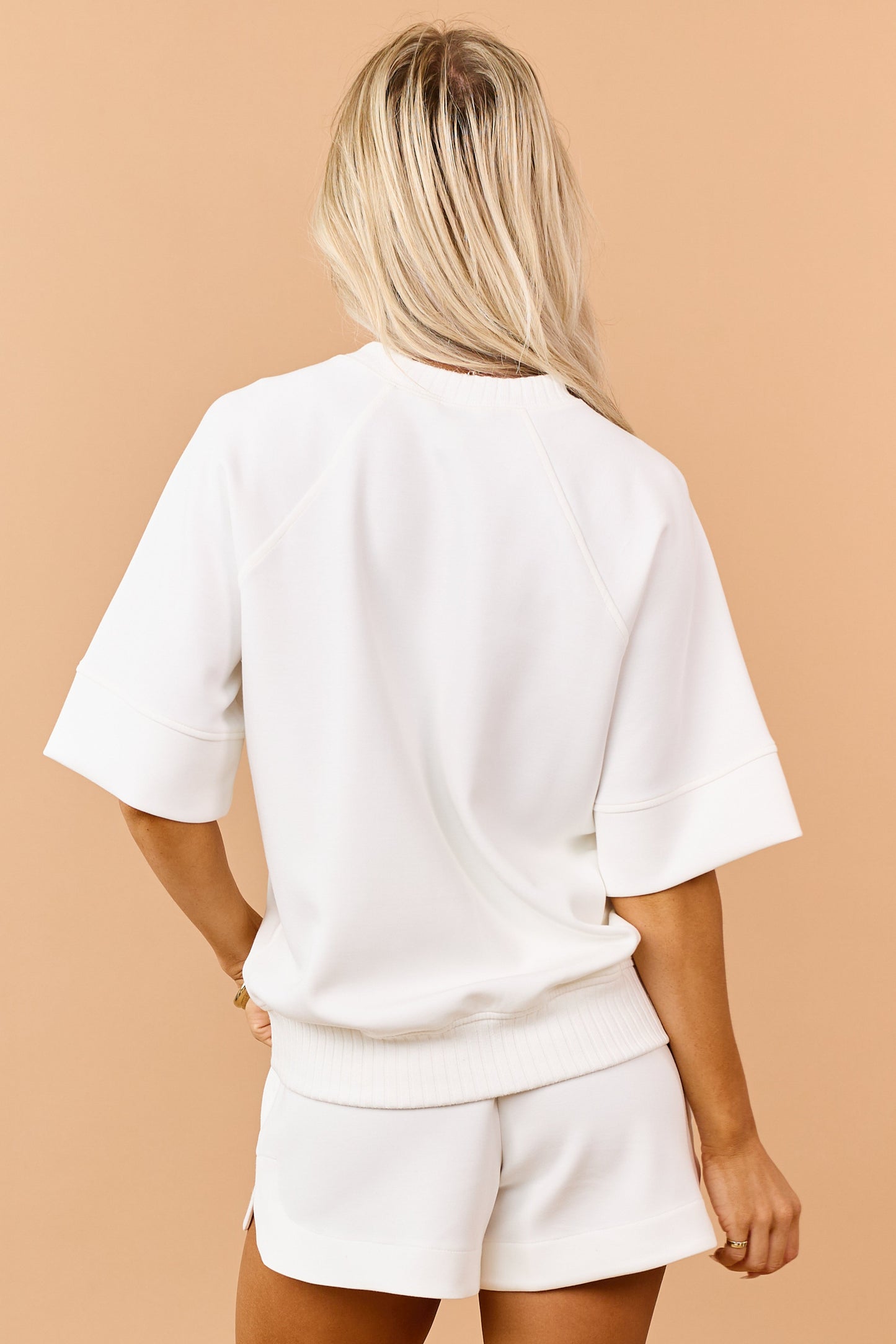 Ivory Scuba Knit Luxe Short Sleeve Top