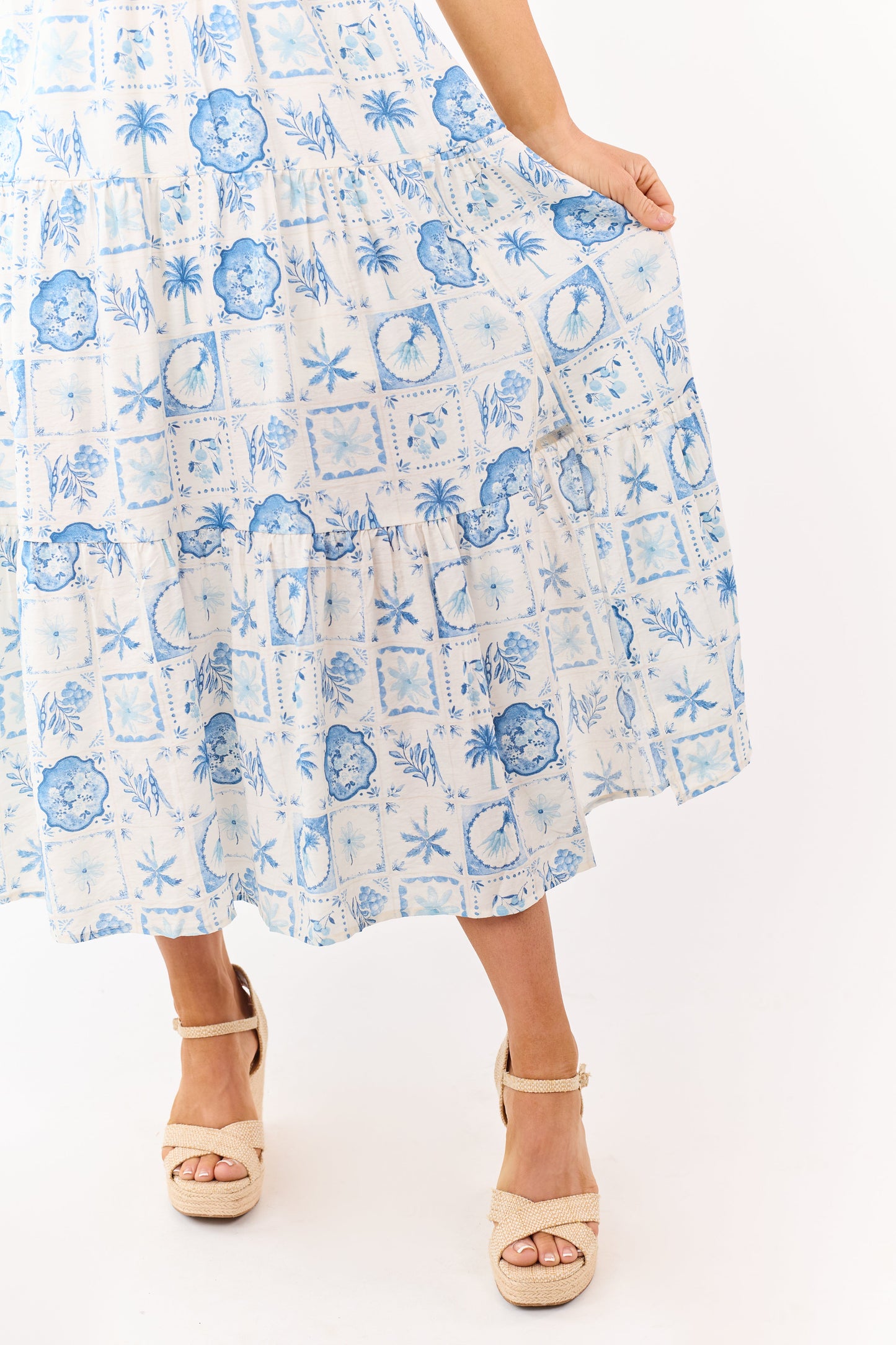 Ivory and Cornflower Vacation Print Midi Dress