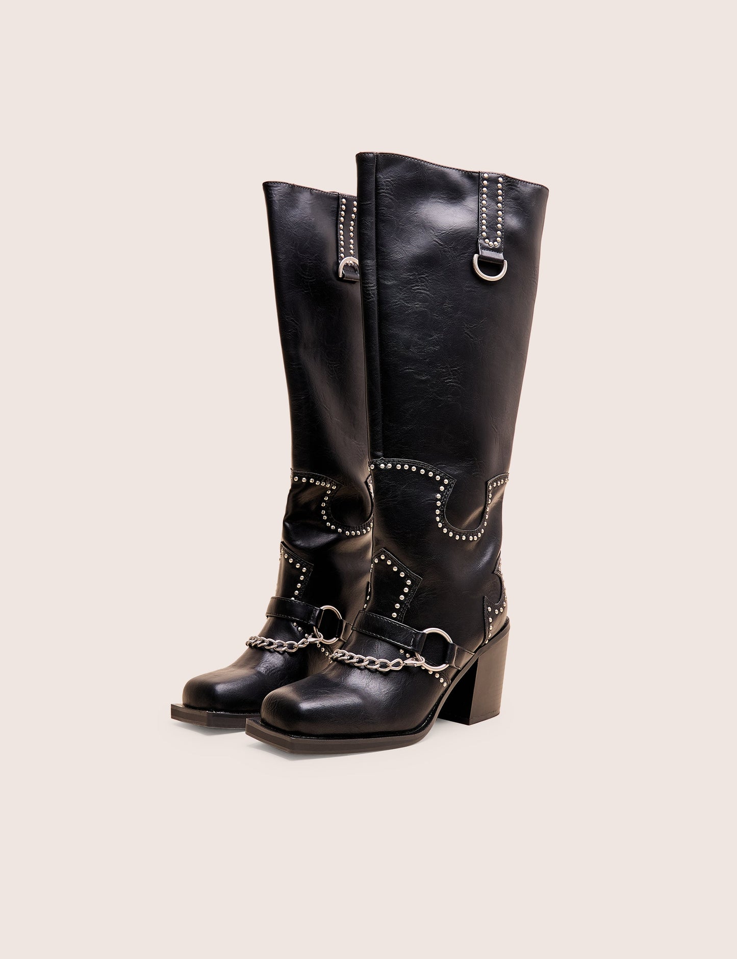 Nashville Wide Fit Black Western Studded Block Heel Knee High Boot