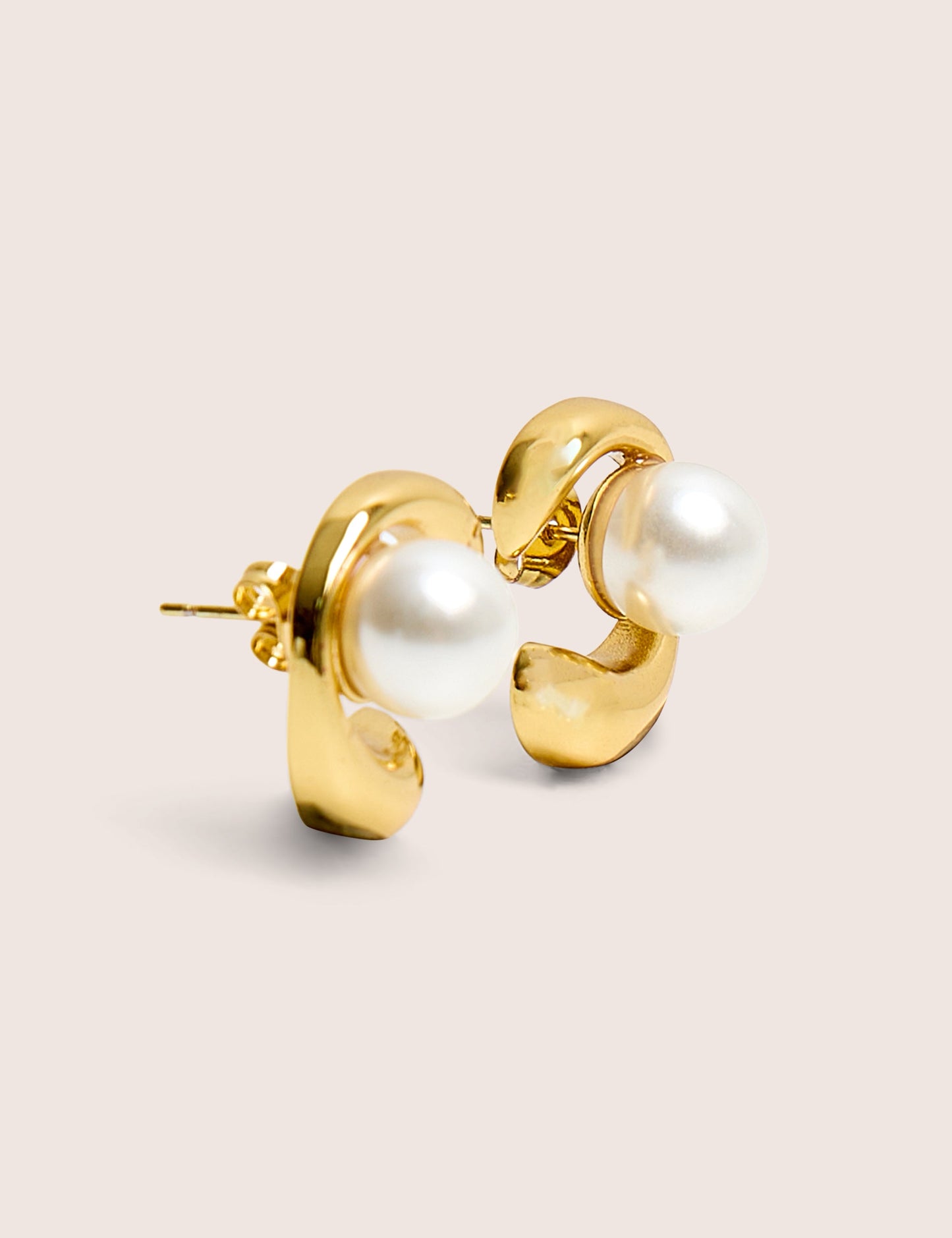 Gold Plated Pearl Abstract Shape Earrings