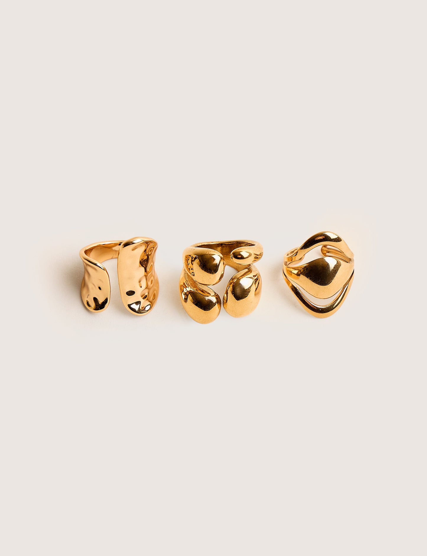 Chunky Abstract 3 Pack Classic Ring Stack Gold