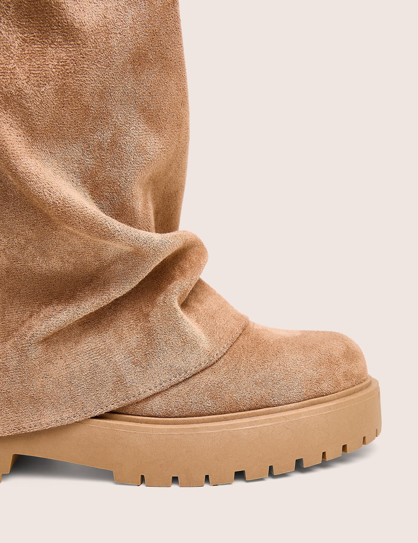 Stockholme Tan Faux Suede Fold Over Knee High Boots