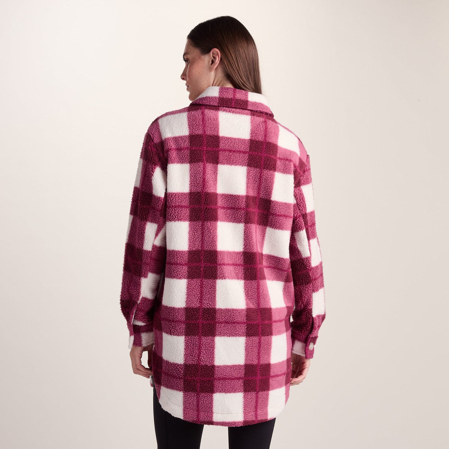 Sally Womens Sherpa Fleece Shacket - Burgundy Check