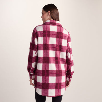 Sally Womens Sherpa Fleece Shacket - Burgundy Check