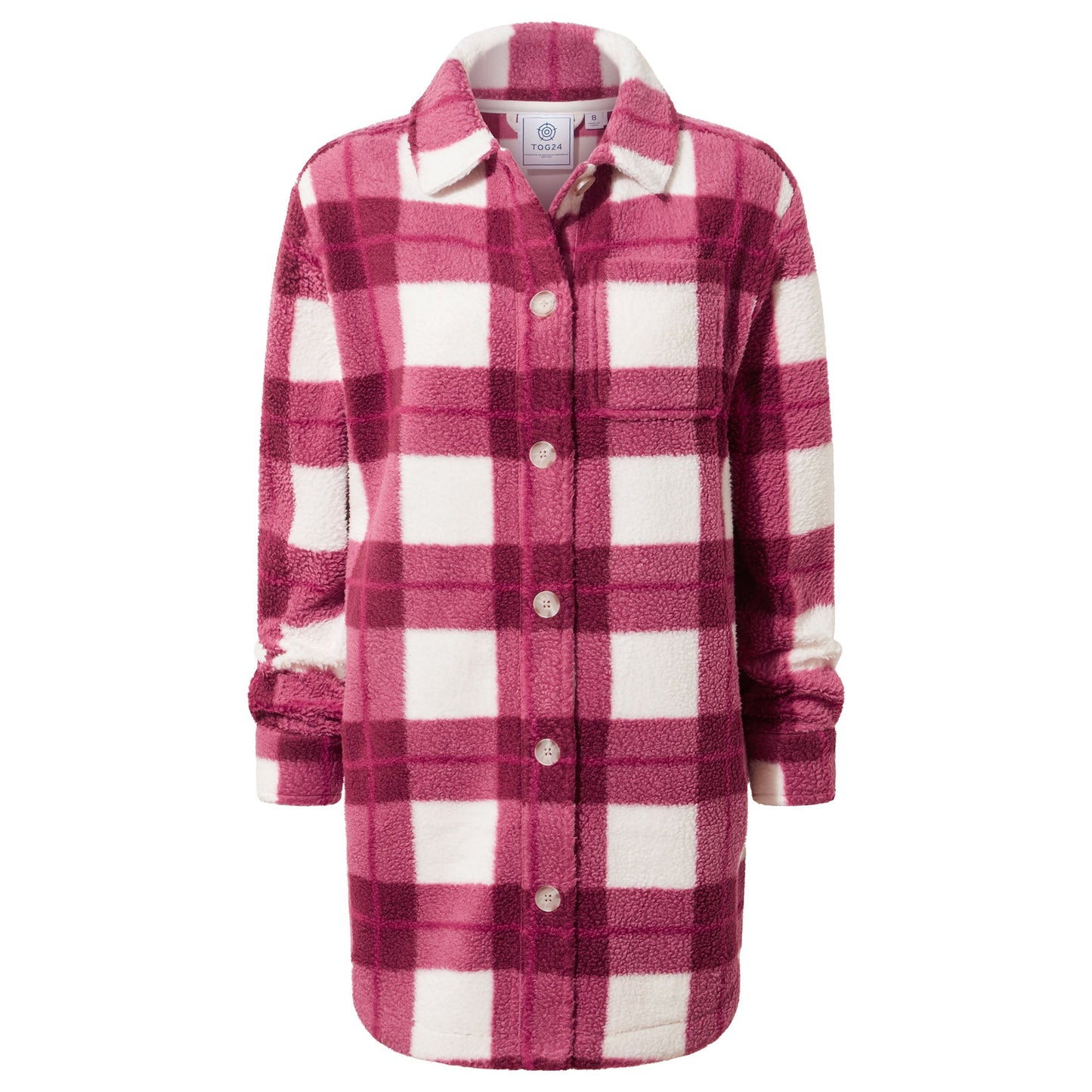 Sally Womens Sherpa Fleece Shacket - Burgundy Check