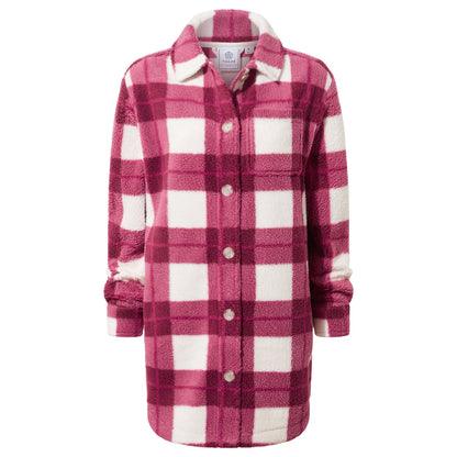 Sally Womens Sherpa Fleece Shacket - Burgundy Check