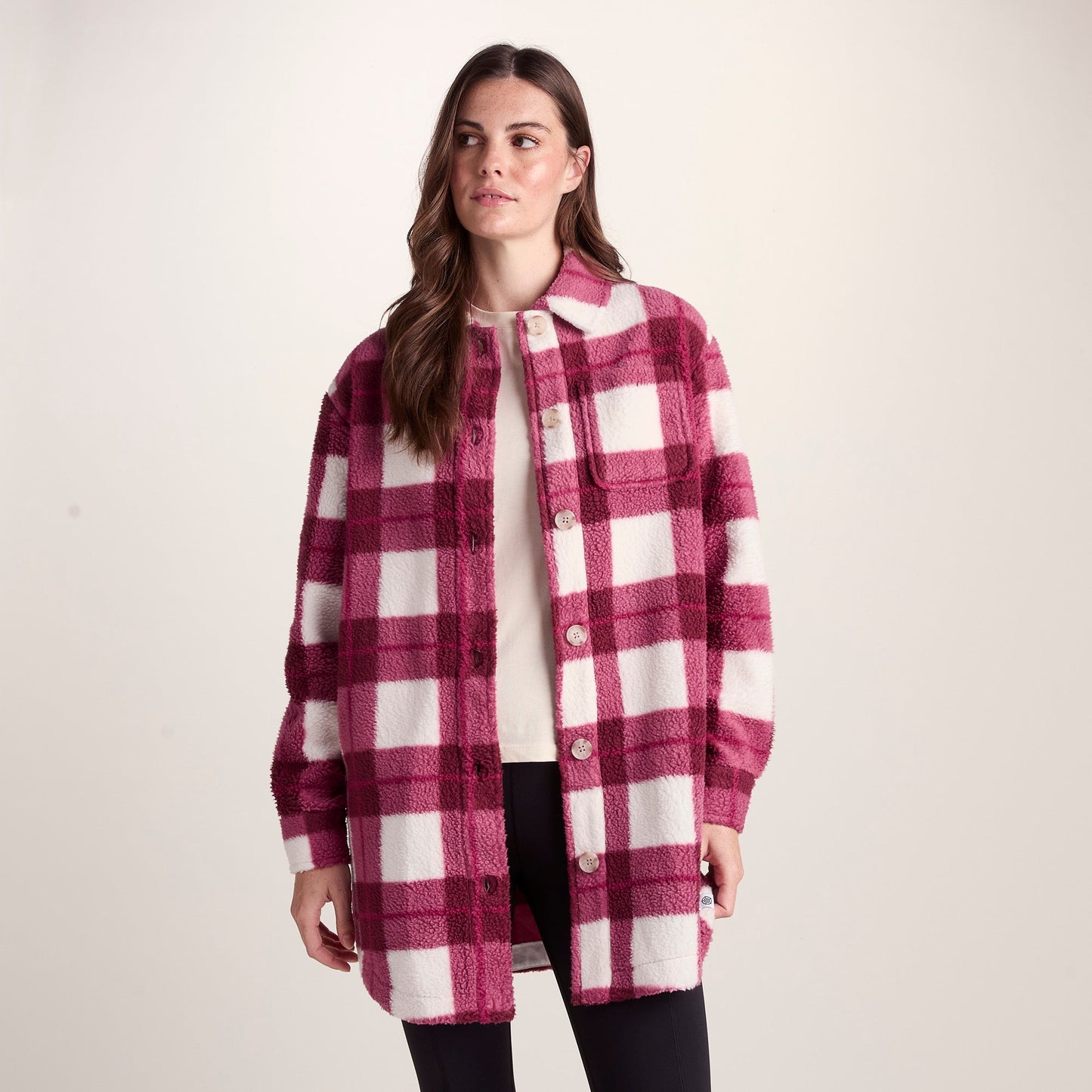 Sally Womens Sherpa Fleece Shacket - Burgundy Check