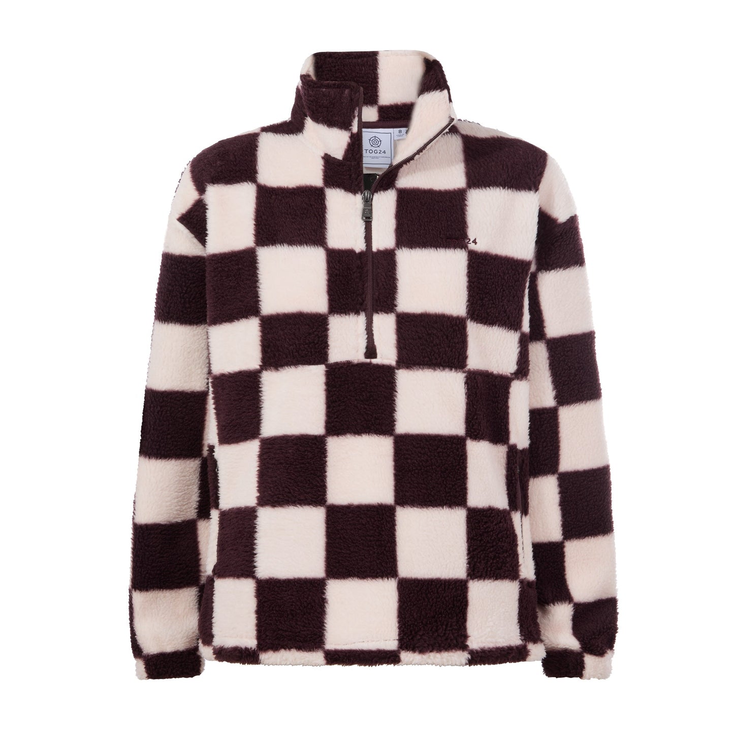 Sara Womens Relaxed Fit Sherpa Fleece Zip Neck - Huckleberry Checkerboard