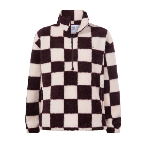 Sara Womens Relaxed Fit Sherpa Fleece Zip Neck - Huckleberry Checkerboard