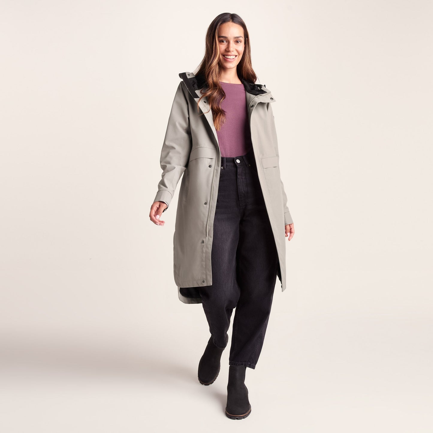 Saunter Womens Long Waterproof Jacket - Dark Taupe