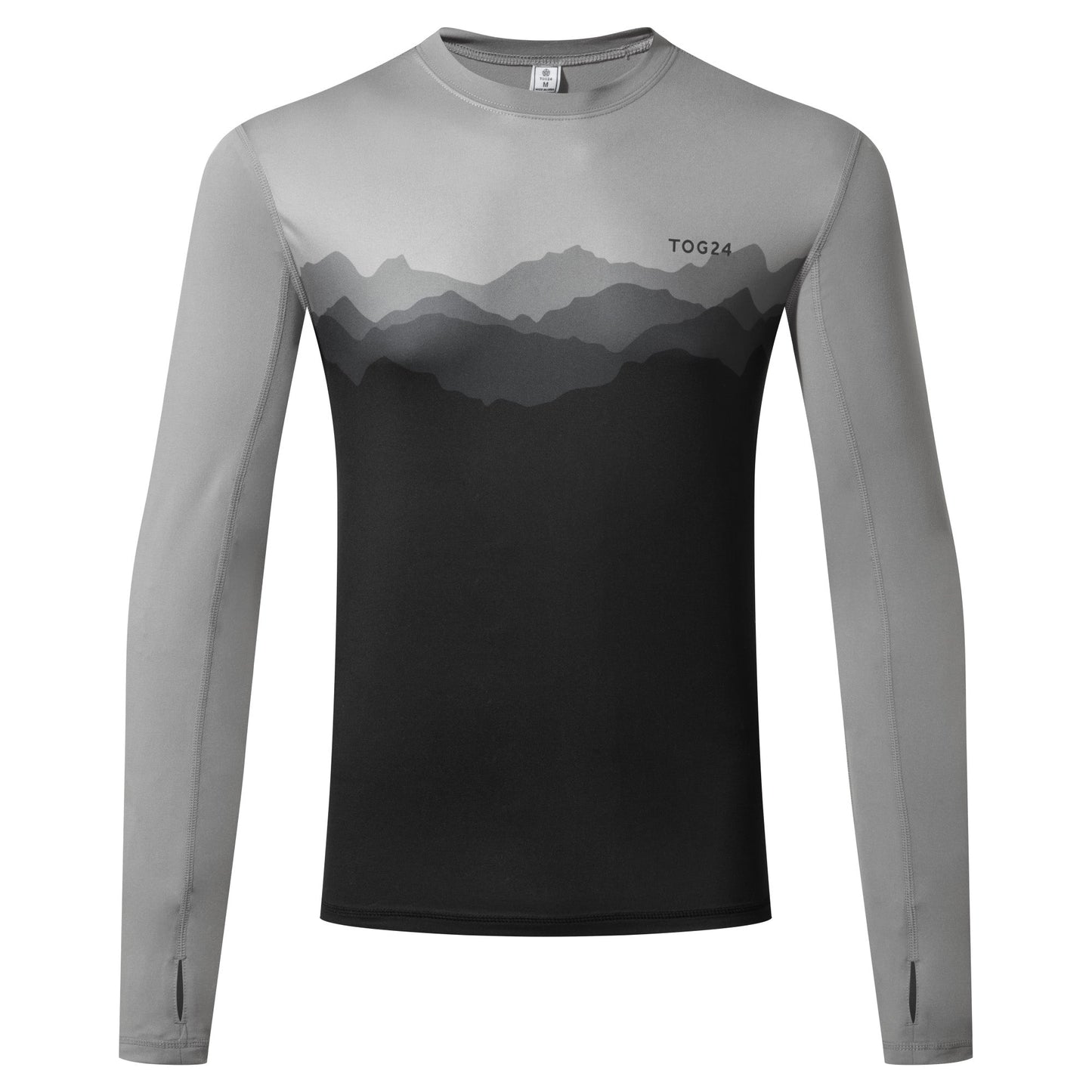 Snowdon Mens Thermal Crew Neck Base Layer - Grey Mountain Print