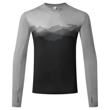 Snowdon Mens Thermal Crew Neck Base Layer - Grey Mountain Print