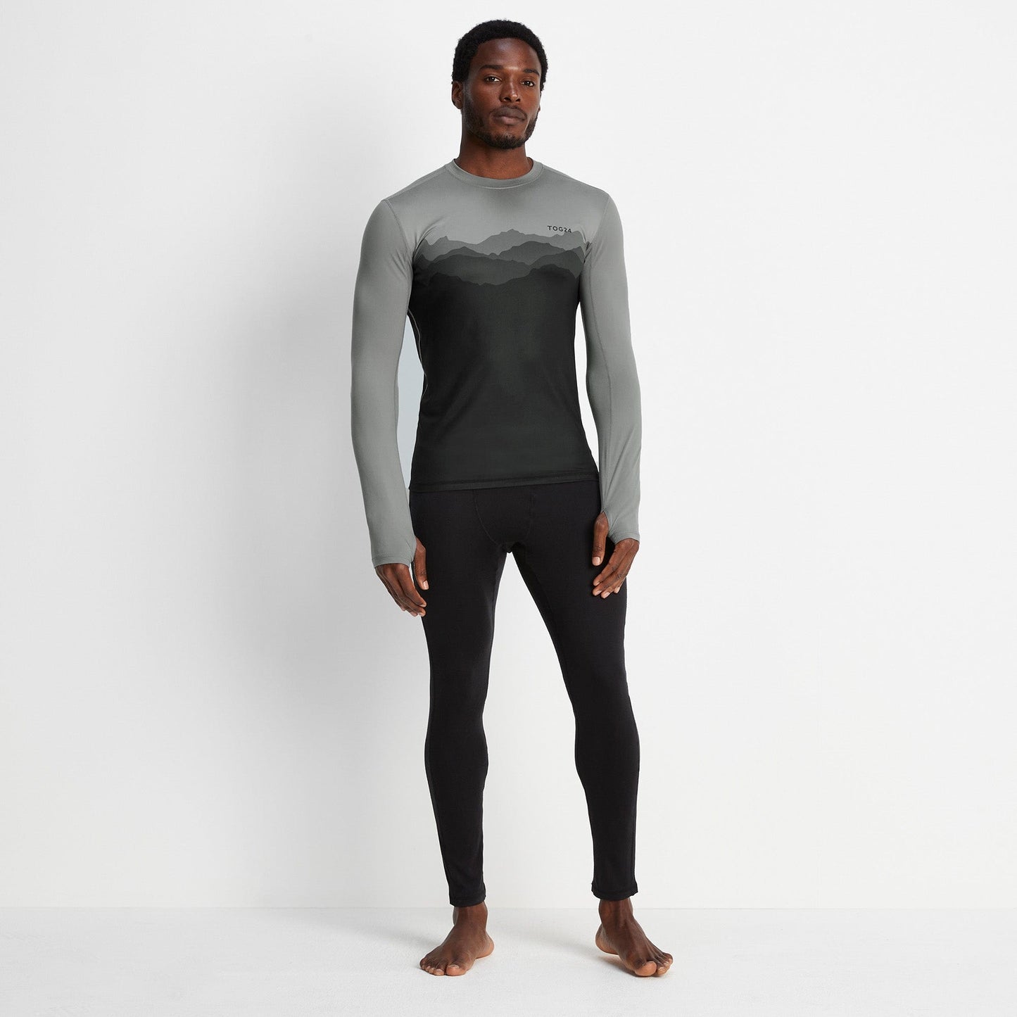 Snowdon Mens Thermal Crew Neck Base Layer - Grey Mountain Print