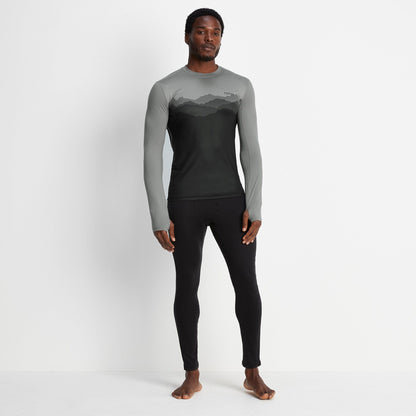 Snowdon Mens Thermal Crew Neck Base Layer - Grey Mountain Print