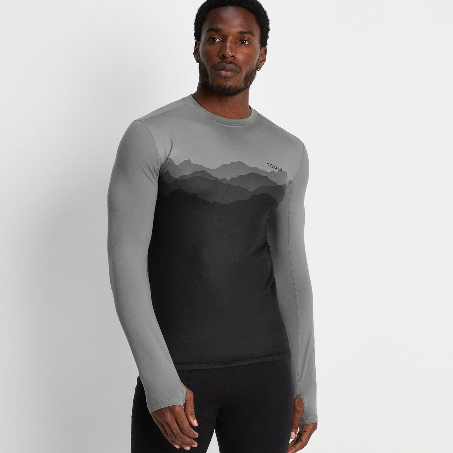 Snowdon Mens Thermal Crew Neck Base Layer - Grey Mountain Print