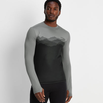 Snowdon Mens Thermal Crew Neck Base Layer - Grey Mountain Print