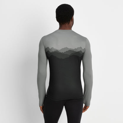 Snowdon Mens Thermal Crew Neck Base Layer - Grey Mountain Print