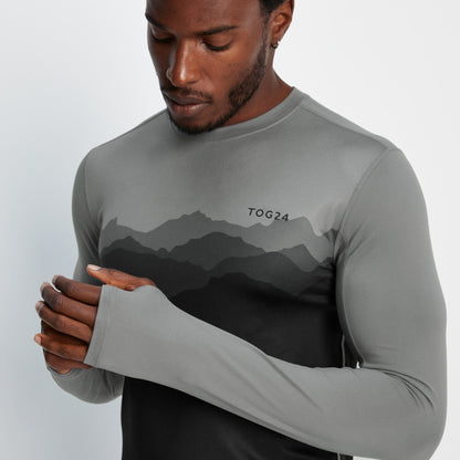 Snowdon Mens Thermal Crew Neck Base Layer - Grey Mountain Print