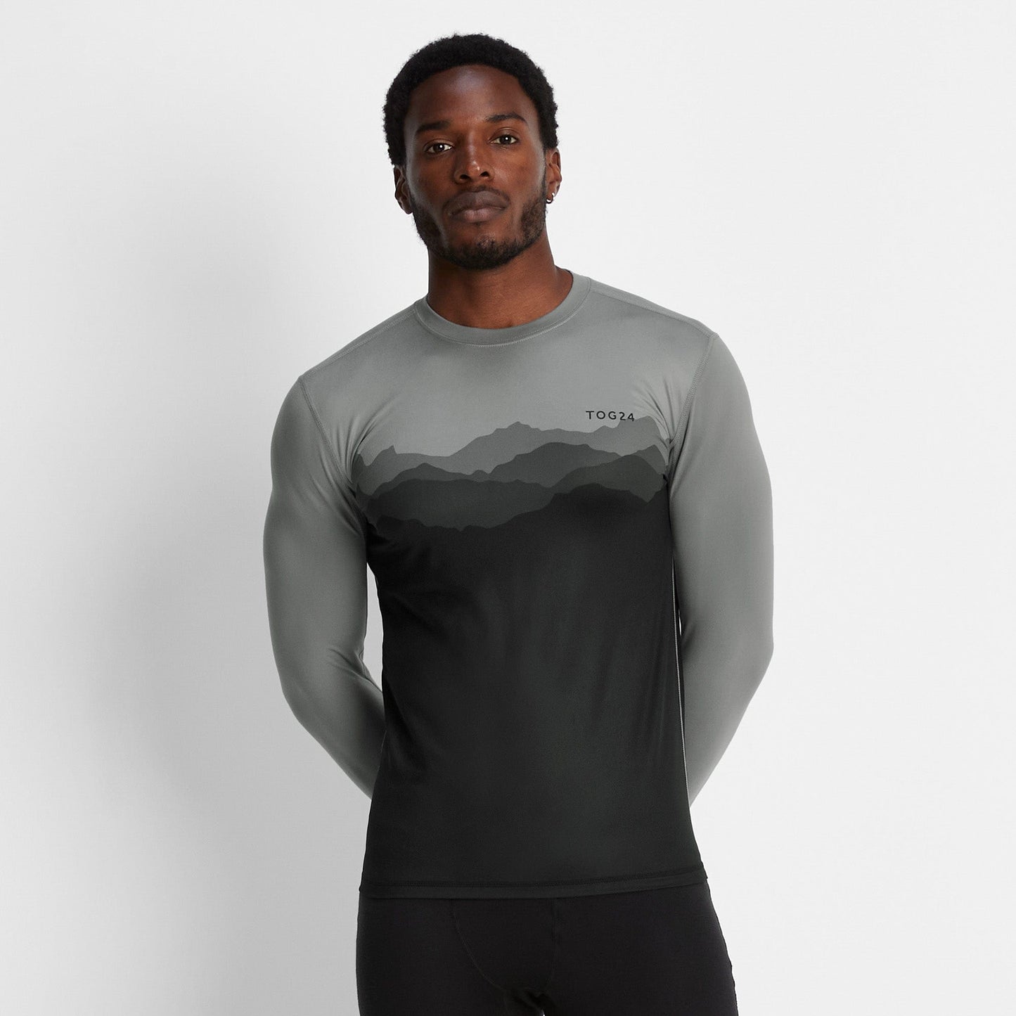 Snowdon Mens Thermal Crew Neck Base Layer - Grey Mountain Print