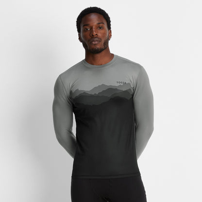 Snowdon Mens Thermal Crew Neck Base Layer - Grey Mountain Print