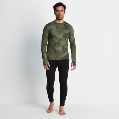 Snowdon Mens Thermal Crew Neck Base Layer - Khaki Camo Print