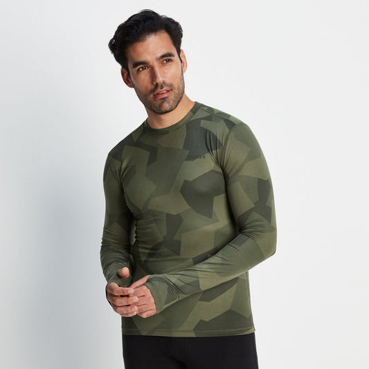 Snowdon Mens Thermal Crew Neck Base Layer - Khaki Camo Print