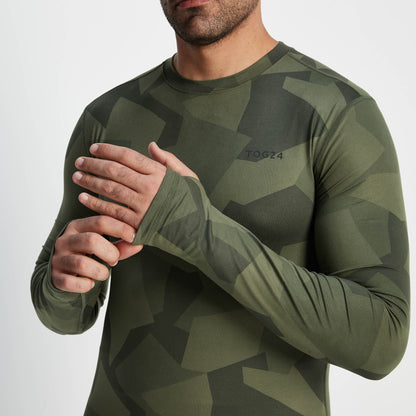 Snowdon Mens Thermal Crew Neck Base Layer - Khaki Camo Print