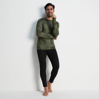 Snowdon Mens Thermal Crew Neck Base Layer - Khaki Camo Print