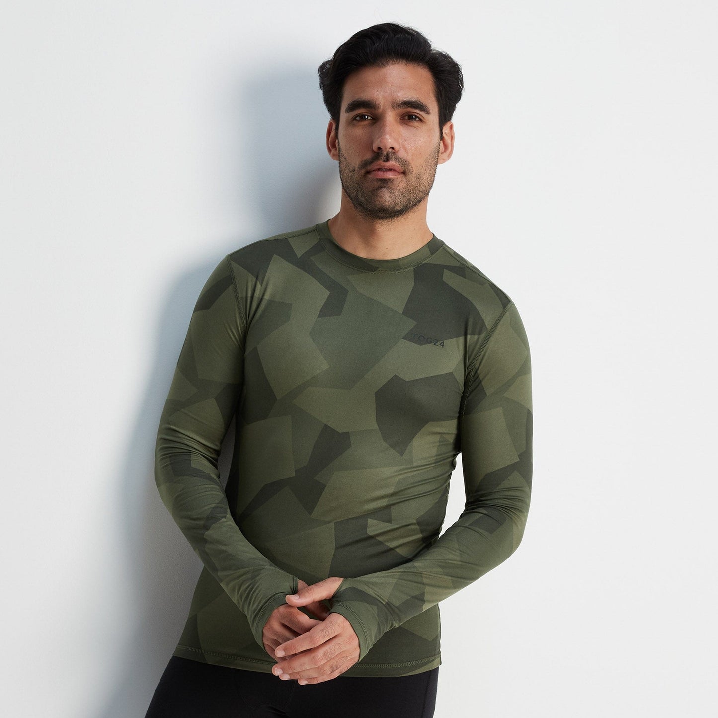 Snowdon Mens Thermal Crew Neck Base Layer - Khaki Camo Print