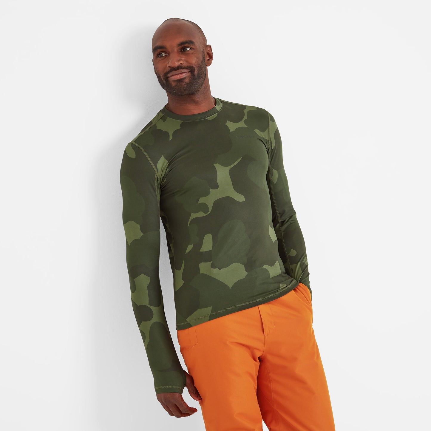 Snowdon Mens Thermal Crew Neck Base Layer - Khaki Pixelated Camo