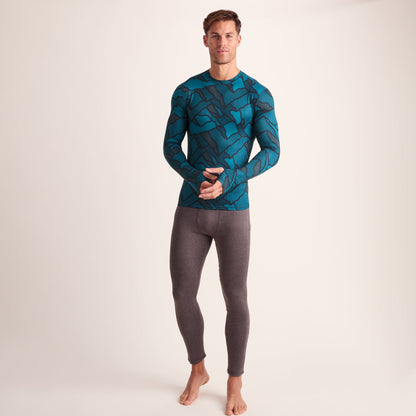 Snowdon Mens Thermal Crew Neck Base Layer - Dark Turquoise Abstract Mountain Print