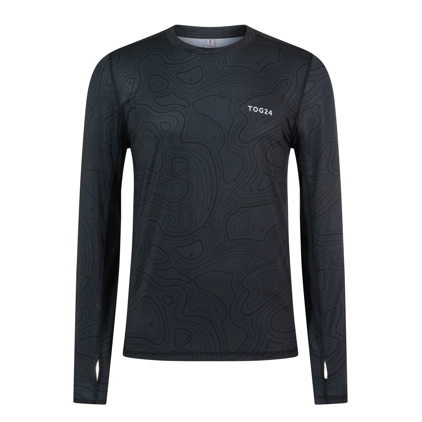 Snowdon Mens Thermal Crew Neck Base Layer - Black Terrain Print