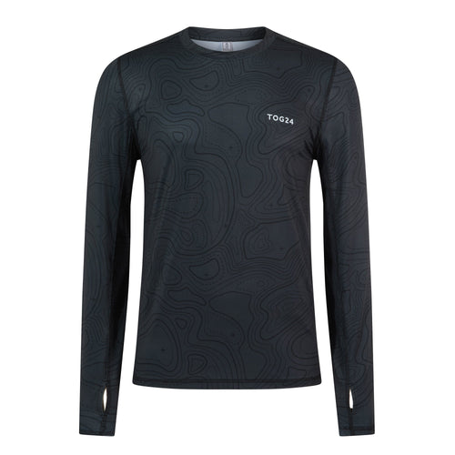 Snowdon Mens Thermal Crew Neck Base Layer - Black Terrain Print