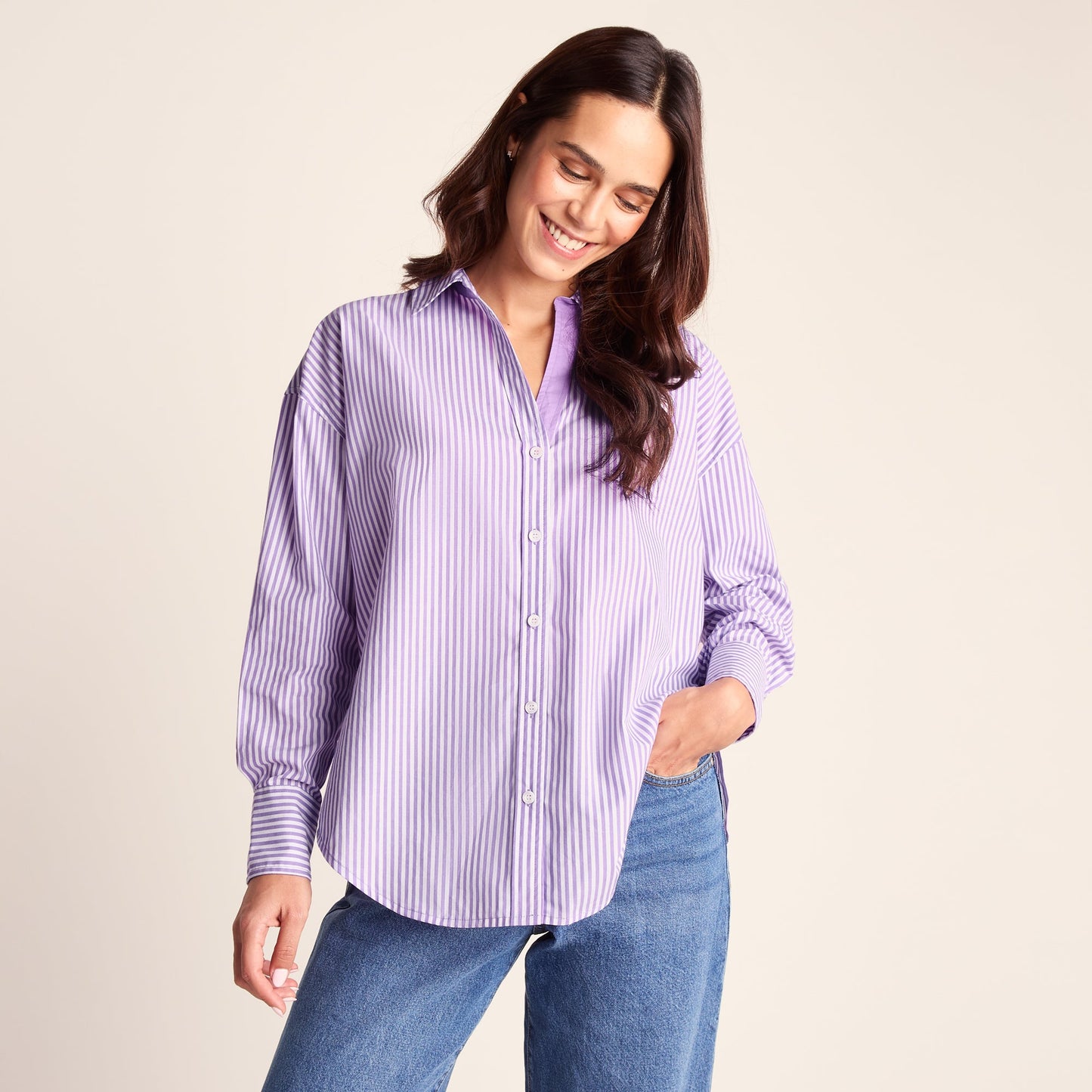 Sofia Womens Long Sleeve Oversized Shirt - Lilac Blossom