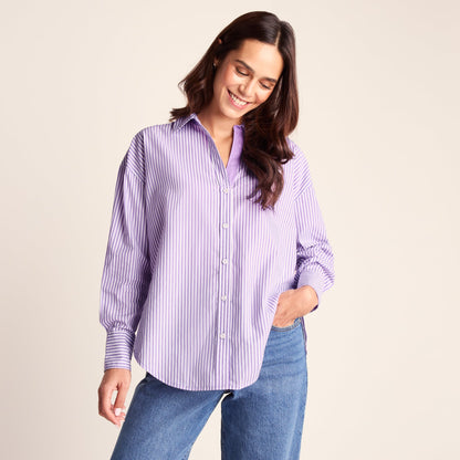 Sofia Womens Long Sleeve Oversized Shirt - Lilac Blossom
