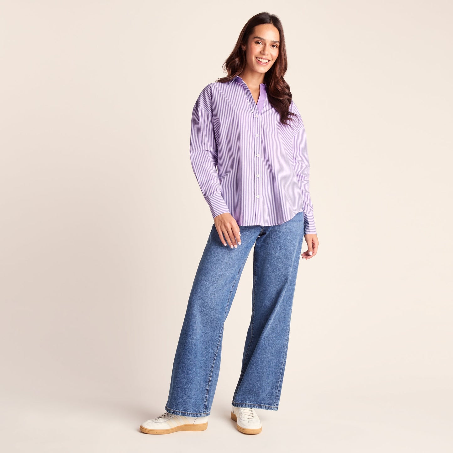 Sofia Womens Long Sleeve Oversized Shirt - Lilac Blossom